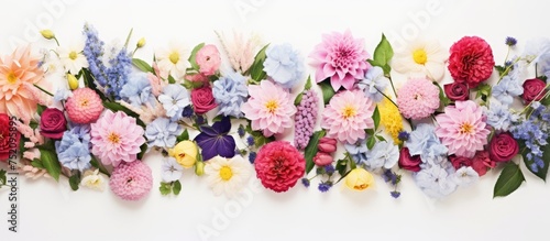 Vibrant Floral Diversity: Colorful Flowers Arranged in a Delightful Row Display