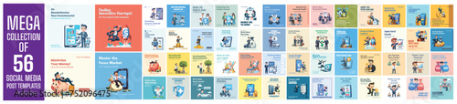 Mega collection of 56 social media post design template. Used for financial advertising