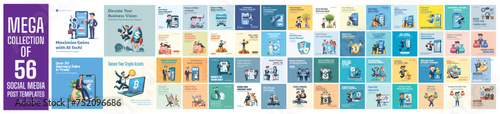 Mega collection of 56 social media post design template. Used for financial advertising