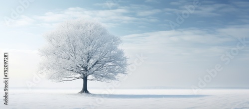 Solitude: A Single Tree Stands Tall in a Serene Snowy Landscape