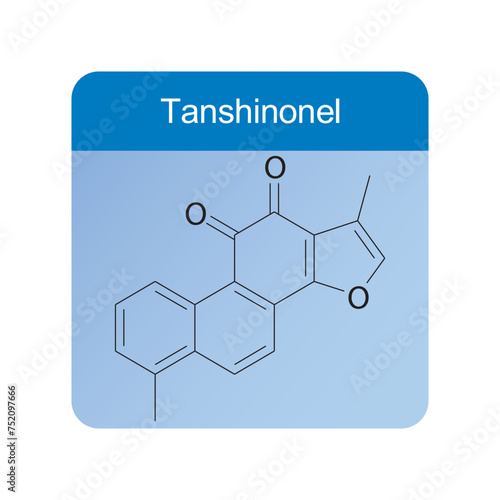 Tanshinonel skeletal structure diagram.Sesquiterpene compound molecule scientific illustration on blue background. photo