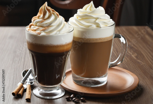 Vienna coffee in a tall glass with whipped cream