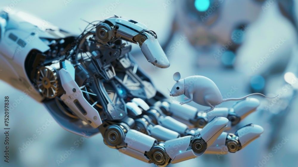 Fototapeta premium Tech-Savvy Robot Holding a Computer Mouse in Its Hand, Futuristic Technology Concept