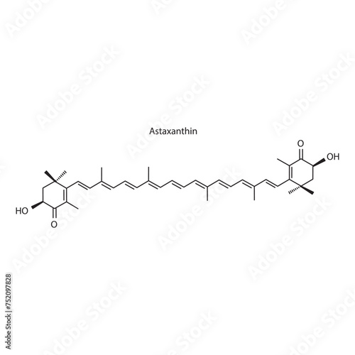 Astaxanthin skeletal structure diagram.Caratenoid compound molecule scientific illustration on white background.