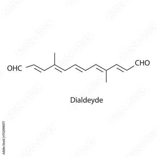 Dialdeyde skeletal structure diagram.volatile compound molecule scientific illustration on white background. photo