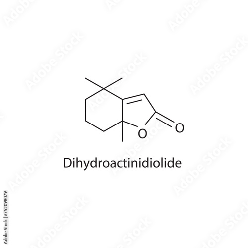 Dihydroactinidiolide skeletal structure diagram.volatile compound molecule scientific illustration on white background. photo