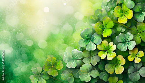 Lucky Shamrock, clover border, 3d watercolor illustration with space for text, greeting card