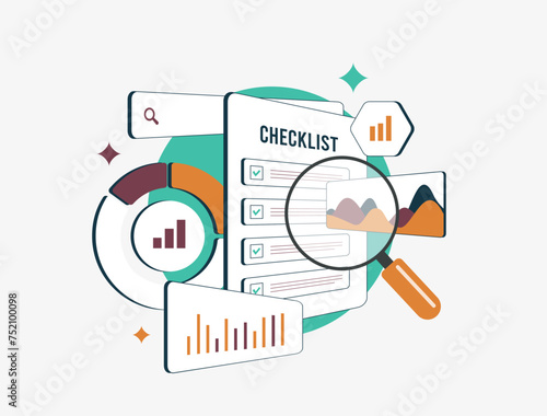 Website SEO Audit horizontal concept. Web site search analytics with speed test results, user experience and seo rankings metrics