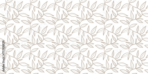 Climbing leaf pattern, seamless repeat vector background, white wallpaper design