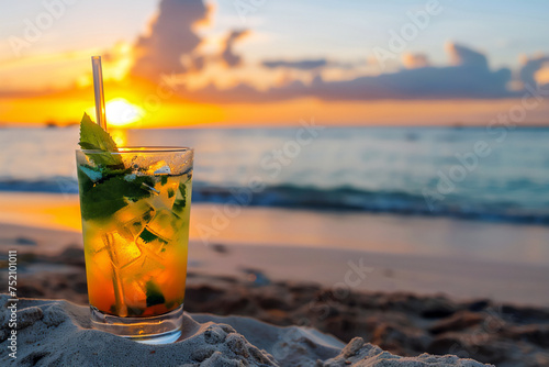 Cocktail on the beach at sunset