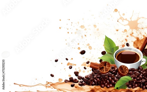 cup of coffee with beans isolated on white background with copy space