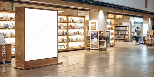 White blank billboard on bookstore, for advertising, mockup presentations, announcements, promotions, and digital marketing.blank sign poster in bookstore shop banner photo
