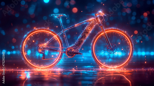 The neon bicycle in digital background. digital bike concept. future technology growing concepts.
