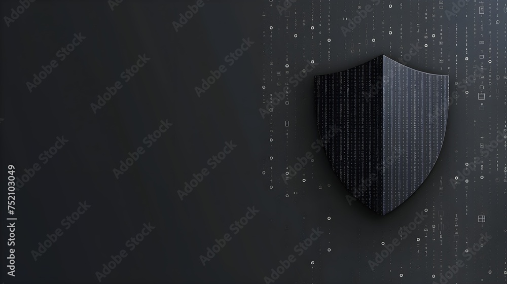 Protection shield with binary code on grey background. Data security concept - obrazy, fototapety, plakaty 