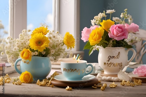 Wallpaper Mural tulips in a vase.good morning wishes. Torontodigital.ca