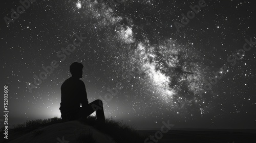 silhouette of a person in the night under milky way, stars, universe 