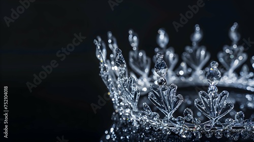 tiara crown on a black background made of ice, diamonds. 