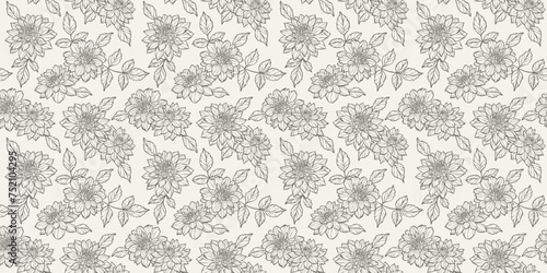 Vintage dahlia vector pattern, seamless repeating flower backgorund, elegant daisy print design