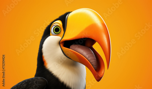 Head shot of a Toucan toco on orange a background photo