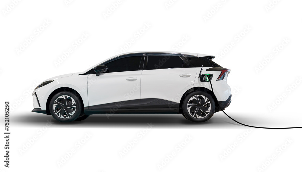 Eco-friendly electric vehicle charging station with modern technology and clean energy on a white background