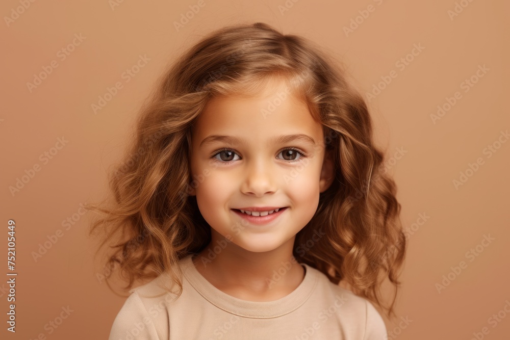 Portrait of a cute little girl with long curly hair on a brown background Portrait of a cute little girl with long curly hair on a brown background