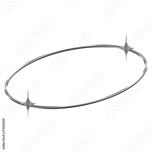 3d chrome oval frame border in y2k style isolated. Futuristic metal geometric shapes frame in trendy 90s style.