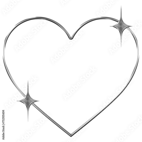 3d chrome heart in y2k style isolated. Futuristic metal glossy heart steel sticker. Metallic heart