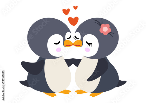 Loving and cute penguin couple kissing