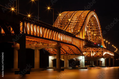 View of the illuminated bridge on Han River