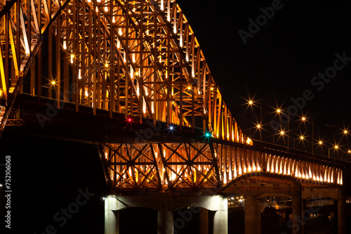 View of the illuminated bridge on Han River