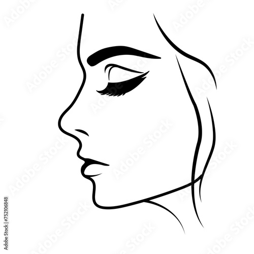 Vector illustration of a woman's profile face on white separate background