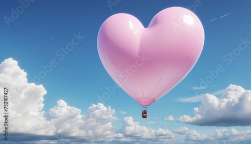 Clip art of pink heart mark in blue sky in anime style
