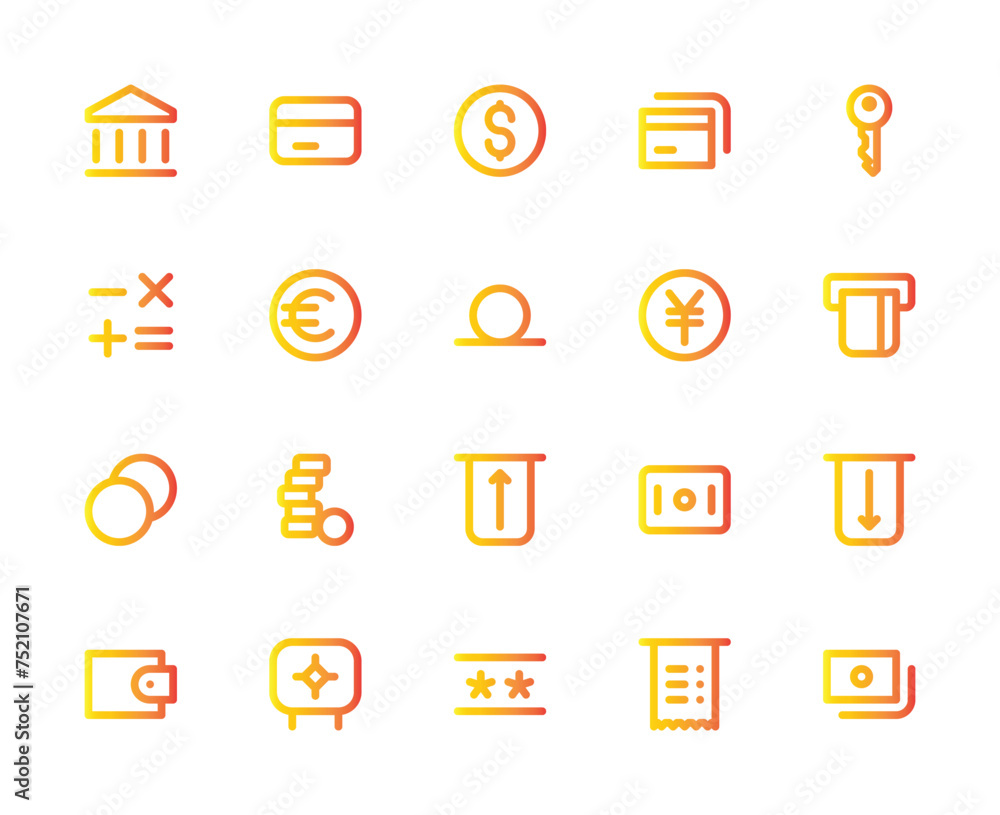 Banking and Payments Icons Set - Outline Gradient Banking and Payments Icons Set - Outline Gradient