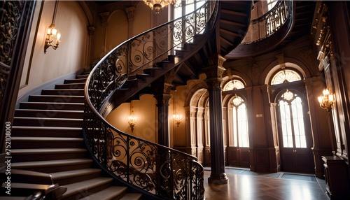Spiral staircase in an ornate historical building