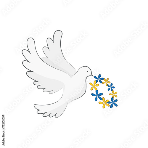 peace dove pray for Ukraine, blue and yellow wreath, ukrainian pigeon, the symbol of peace, harbinger of peace, stop the war vector illustration