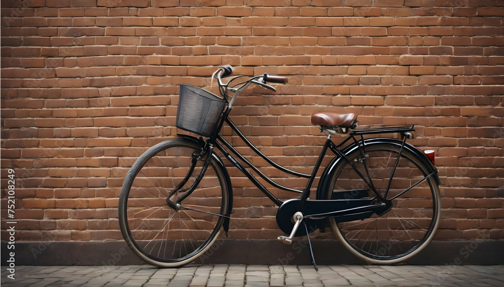 Vintage bicycle against a rustic brick wall