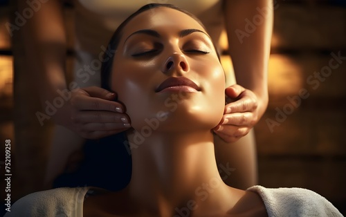 Woman spa with relaxing massage and facial acupressure