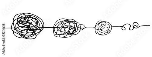 Line mind process complicated and easy ways, difficult and simple process doodle style isolated on whie background. Vector illustration