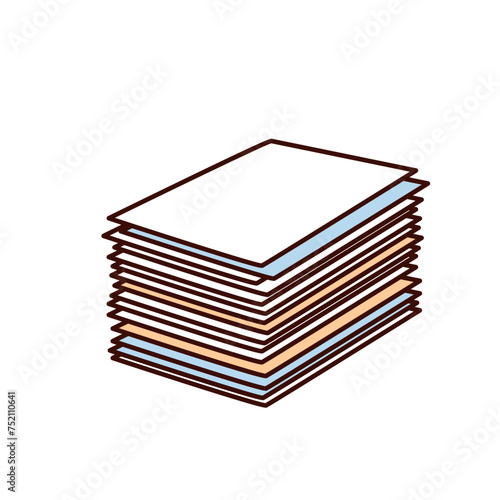 Groovy cartoon stack of paper documents. Funny retro pile with many pages of office reports, paperwork and data management mascot, cartoon paper archives sticker of 70s 80s style vector illustration