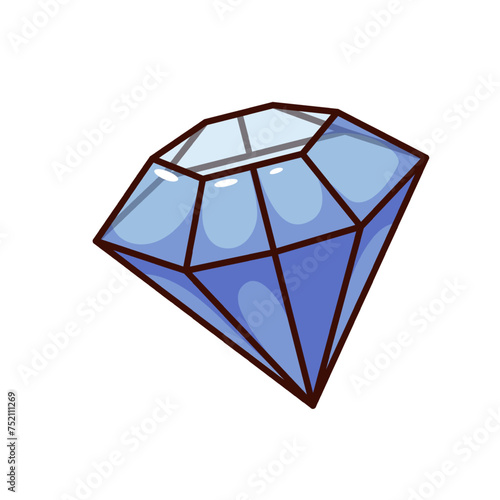 Groovy cartoon blue diamond. Funny retro crystal diamond and precious gemstone, brilliant treasure and premium quality mascot, cartoon luxury jewelry sticker of 70s 80s style vector illustration