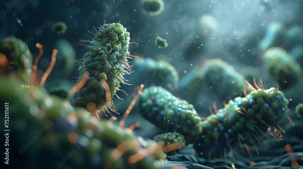 close up of colorful bacteria and virus in human body. close up of colorful bacteria and virus in human body.