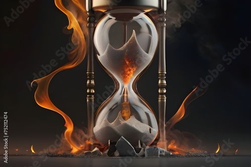 Realistic hour glass in dark and smoky background
