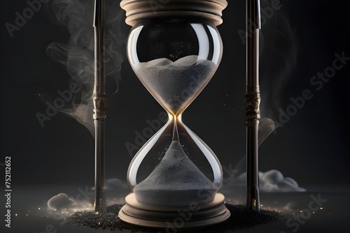 Realistic hour glass in dark and smoky background