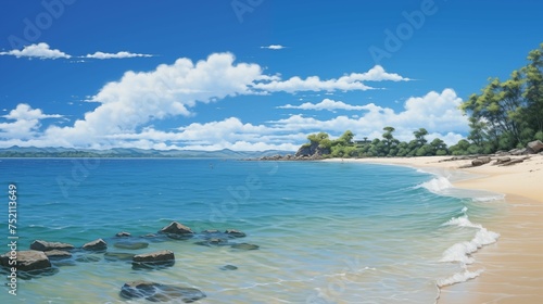 Image of a beautiful sandy beach and a clear blue sea.