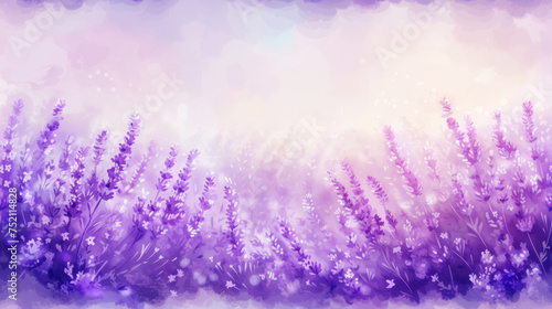 Soothing lavender fields illustration in watercolor style with soft purple tones