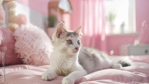 Cute cat in the pink room