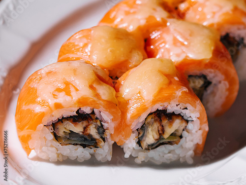 Wallpaper Mural Salmon Fried sushi roll with eel and cheese Torontodigital.ca