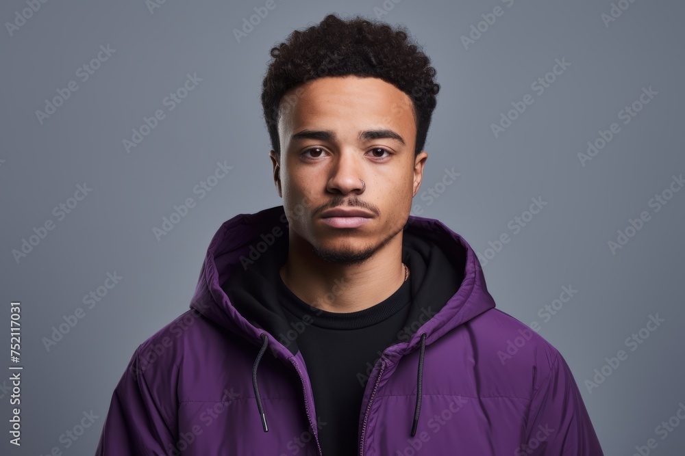 Young african american man with afro hairstyle in a purple jacket. Young african american man with afro hairstyle in a purple jacket.