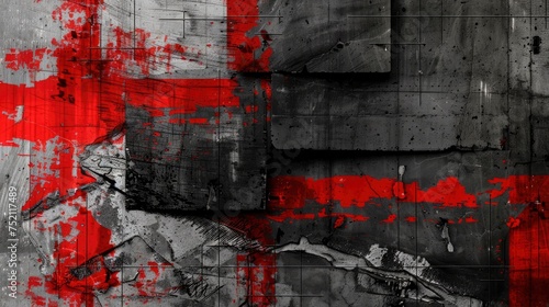 Fragmented Visions Abstract Red and Black Background in Concrete Art
