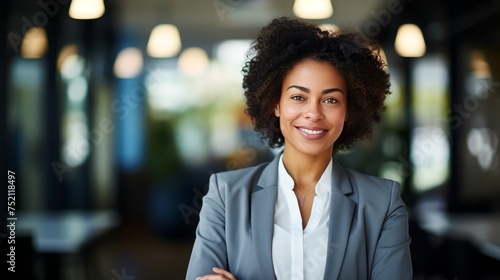 african american business woman with arms crossed in office